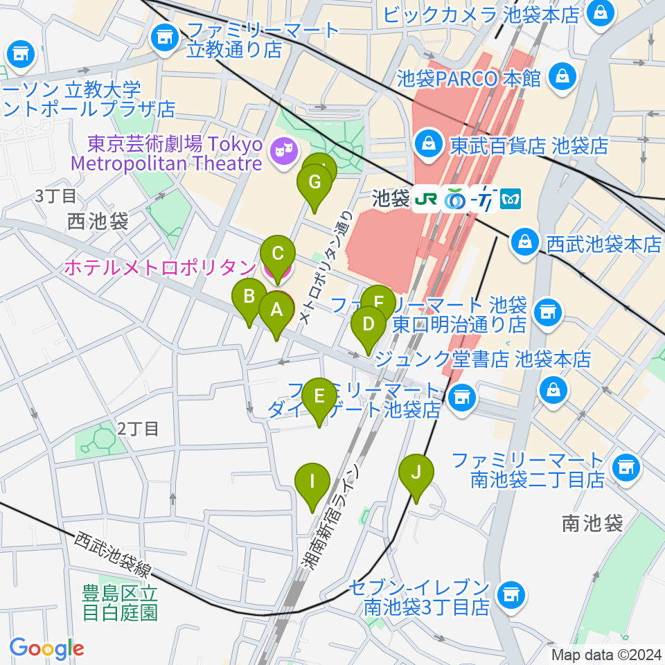 池袋Hoteyes周辺のホテル一覧地図