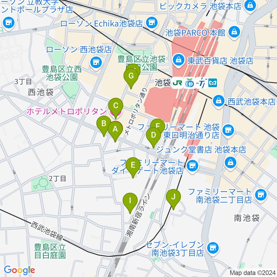 池袋Hoteyes周辺のホテル一覧地図