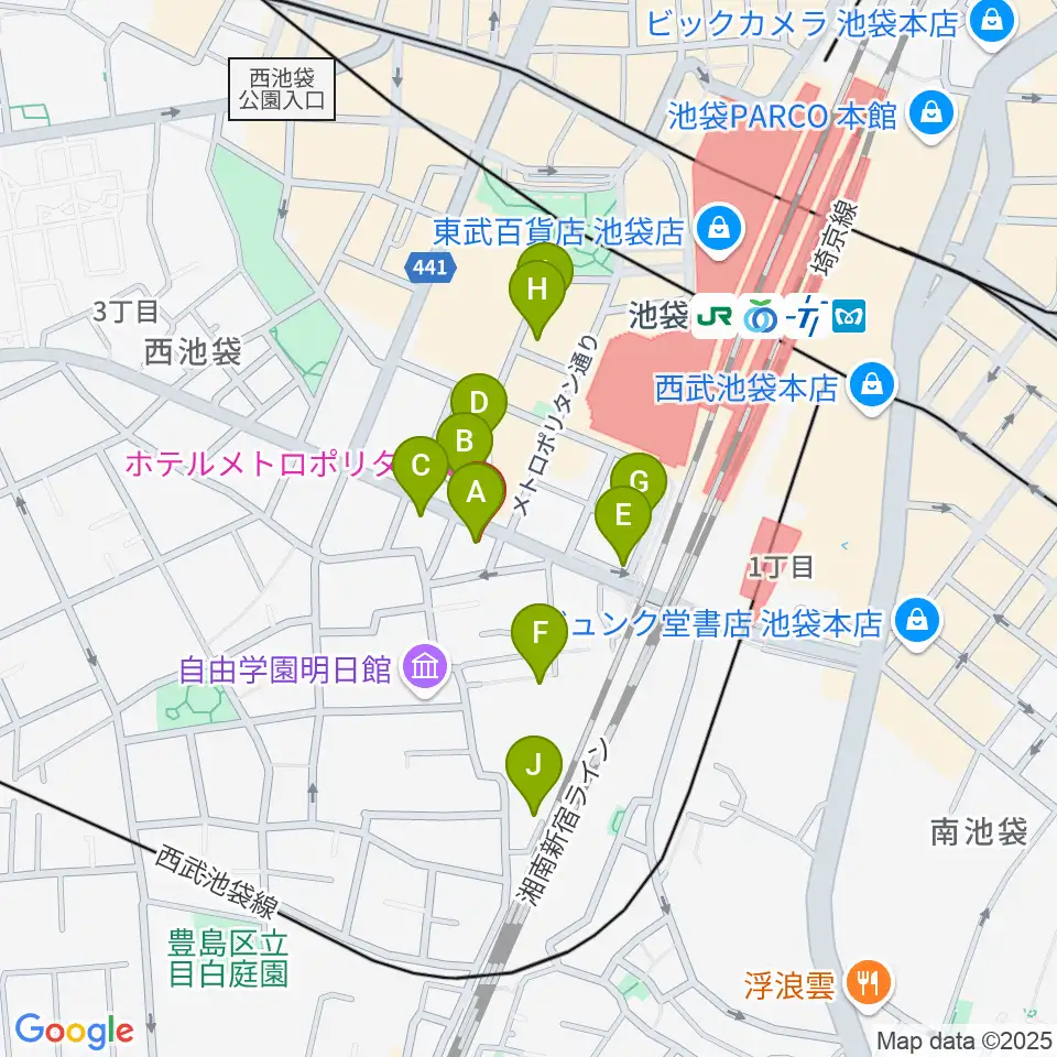 池袋Hoteyes周辺のホテル一覧地図