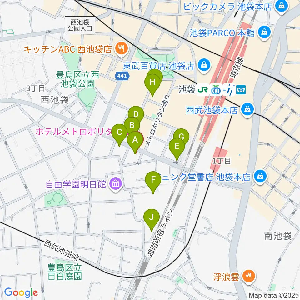 池袋Hoteyes周辺のホテル一覧地図