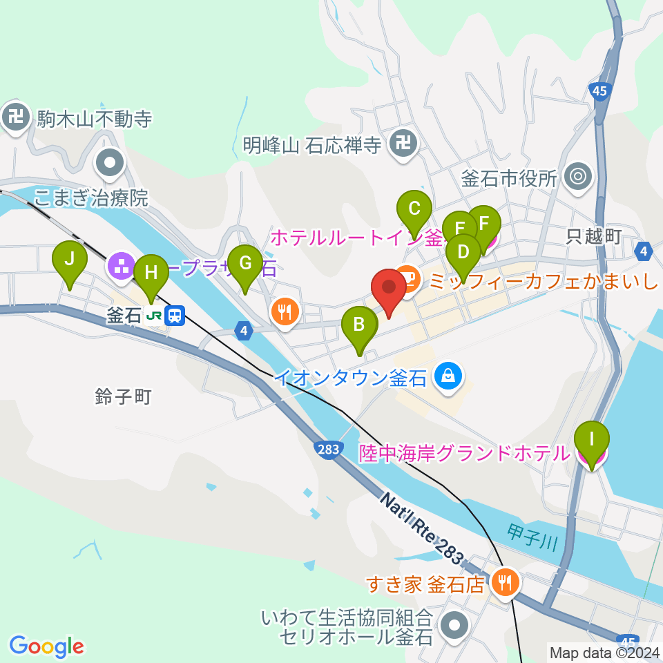 釜石市民ホールTETTO周辺のホテル一覧地図