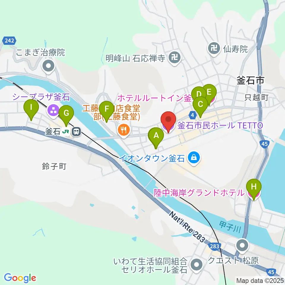 釜石市民ホールTETTO周辺のホテル一覧地図