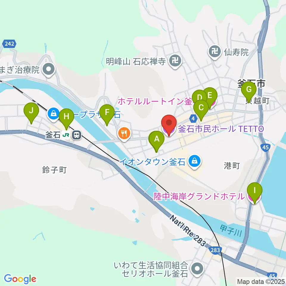 釜石市民ホールTETTO周辺のホテル一覧地図