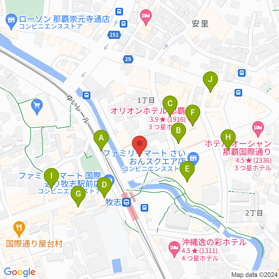 安里fanfare周辺のホテル一覧地図