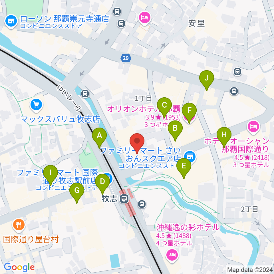 安里fanfare周辺のホテル一覧地図