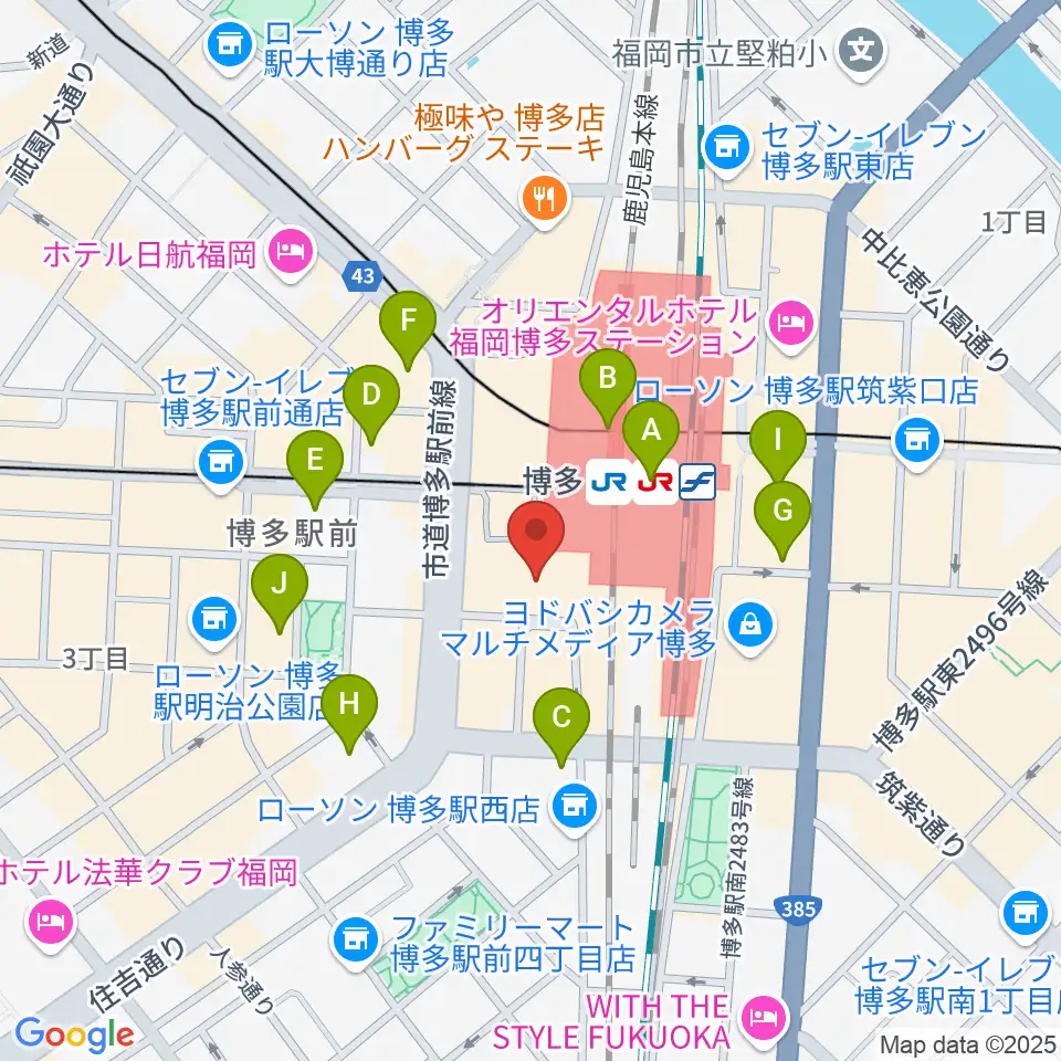 HMV&BOOKS HAKATA周辺のホテル一覧地図