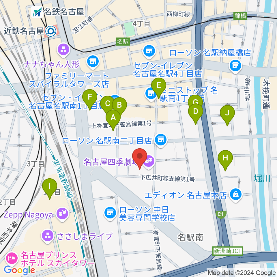 名古屋四季劇場周辺のホテル一覧地図