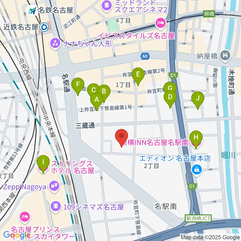 名古屋四季劇場周辺のホテル一覧地図