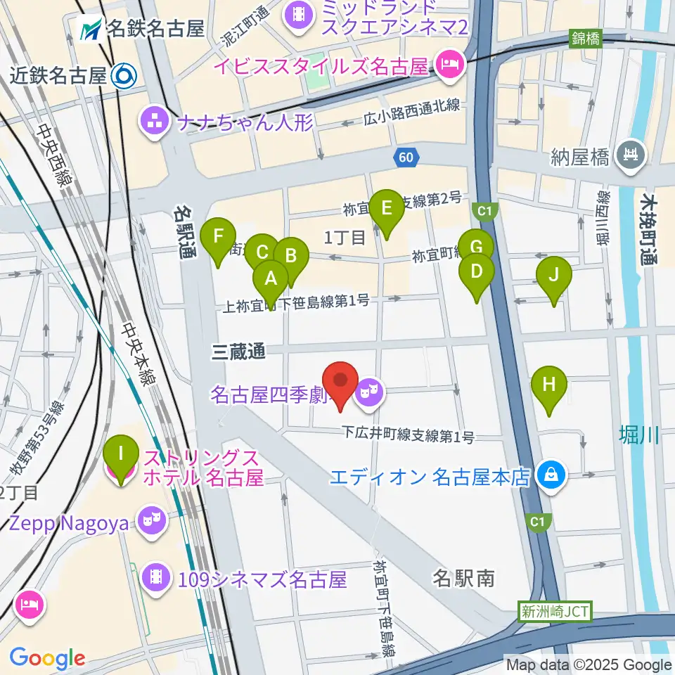 名古屋四季劇場周辺のホテル一覧地図