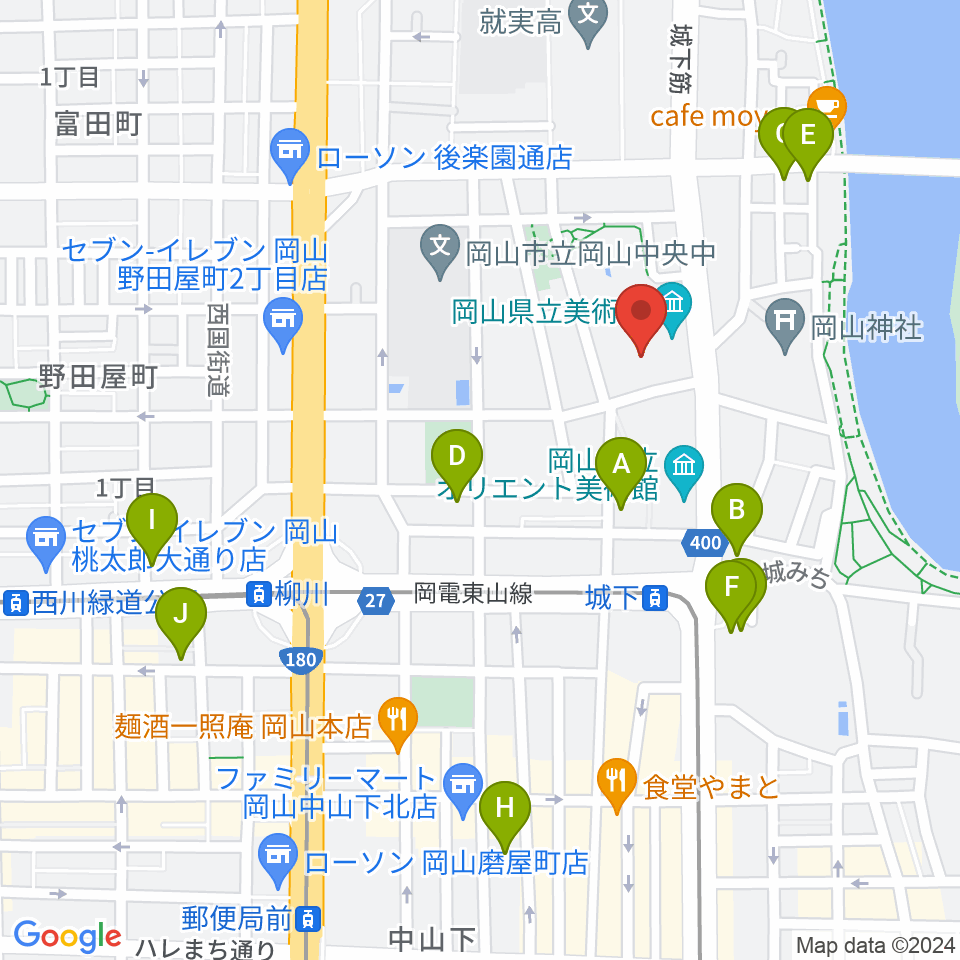 岡山県立美術館周辺のホテル一覧地図
