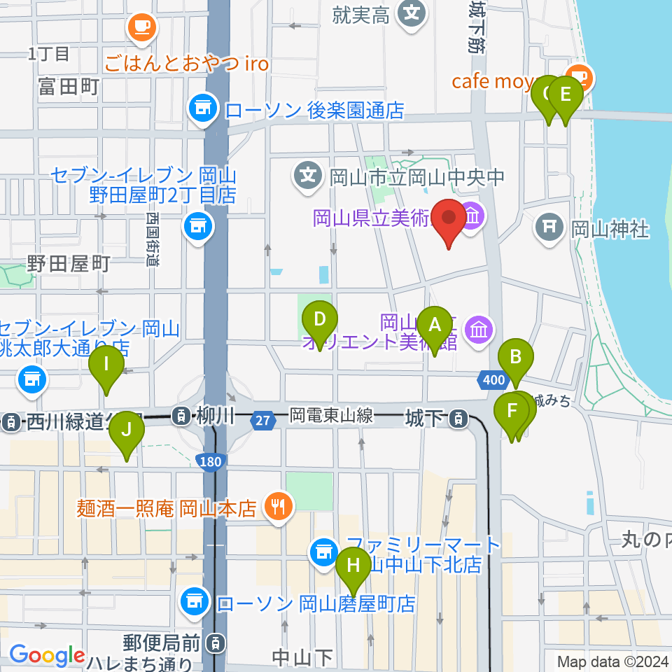 岡山県立美術館周辺のホテル一覧地図