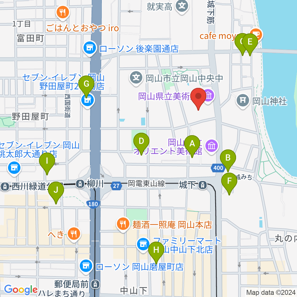 岡山県立美術館周辺のホテル一覧地図