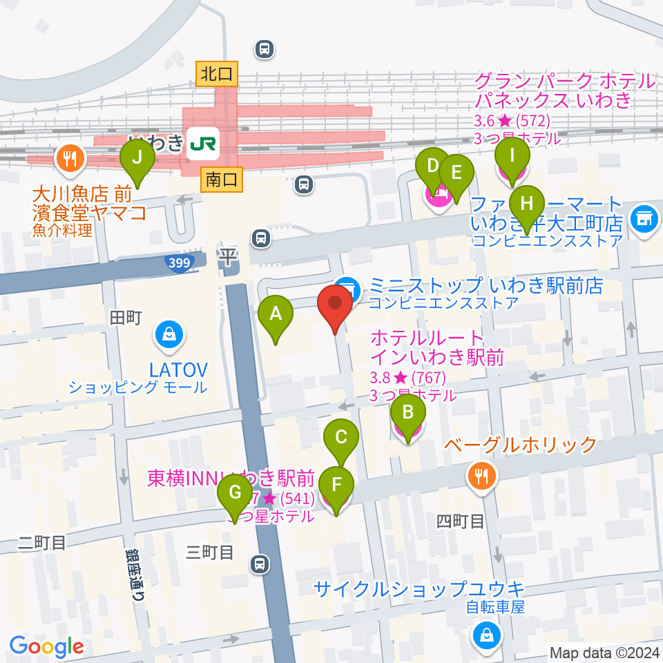 いわきバロウズ周辺のホテル一覧地図