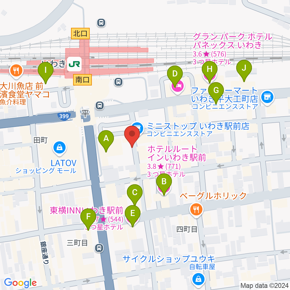 いわきバロウズ周辺のホテル一覧地図