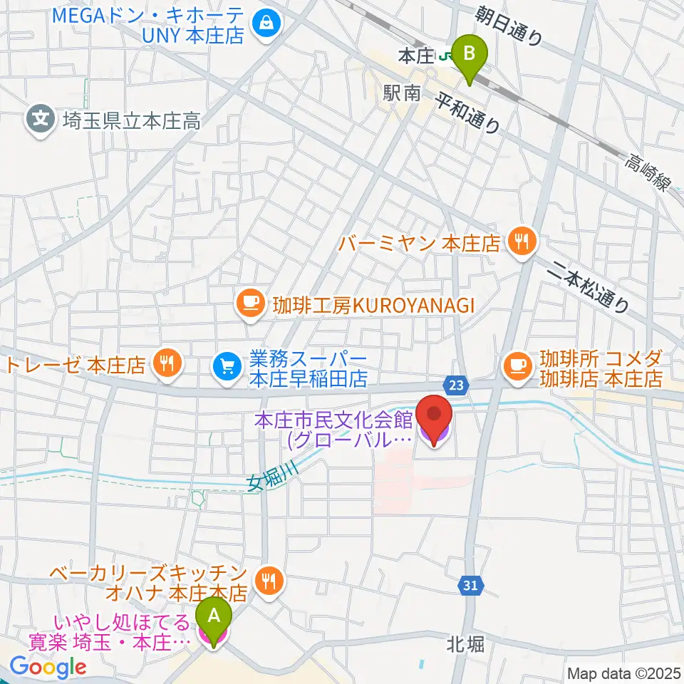 本庄市民文化会館周辺のホテル一覧地図
