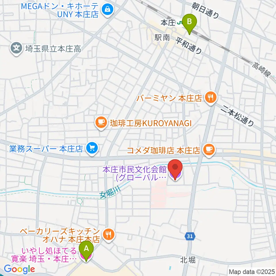 本庄市民文化会館周辺のホテル一覧地図
