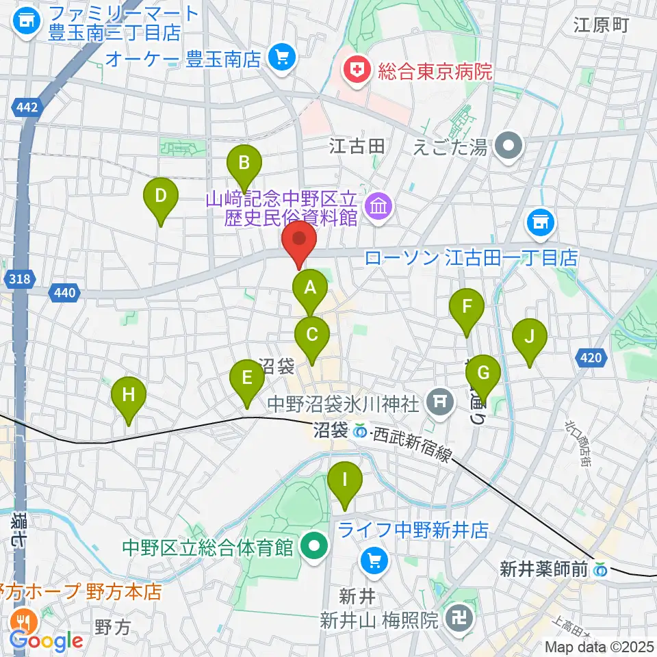 沼袋Section9周辺のホテル一覧地図