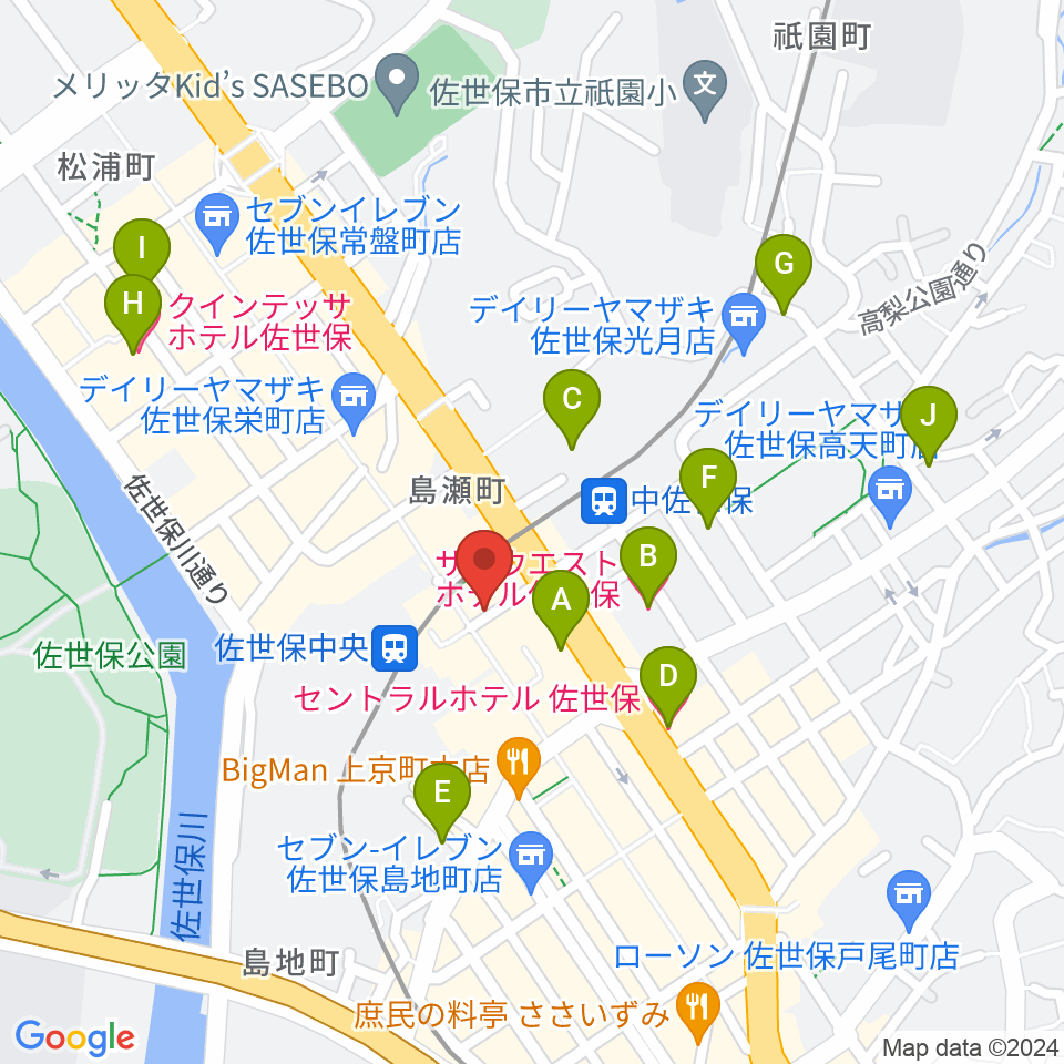 佐世保ガァネット周辺のホテル一覧地図