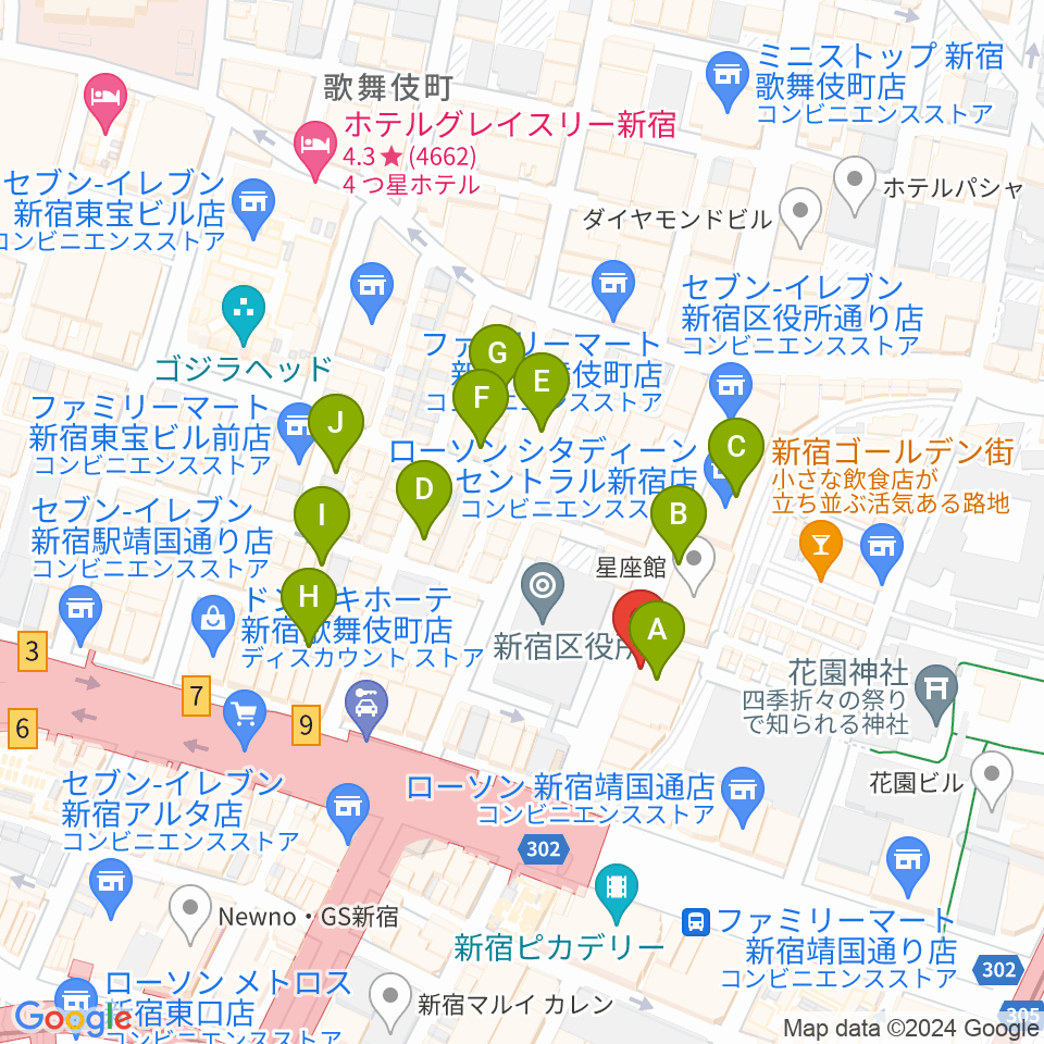 新宿Zirco Tokyo周辺のホテル一覧地図