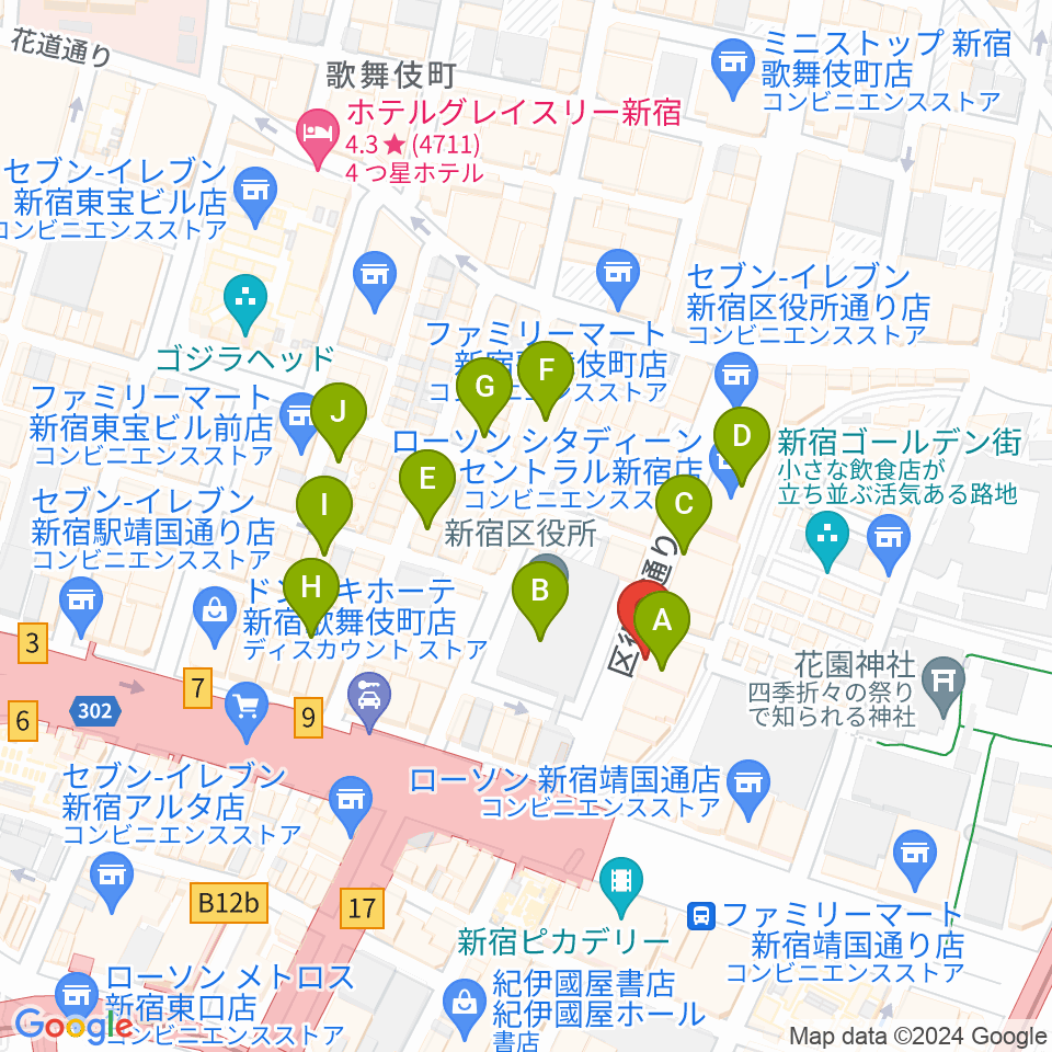 新宿Zirco Tokyo周辺のホテル一覧地図