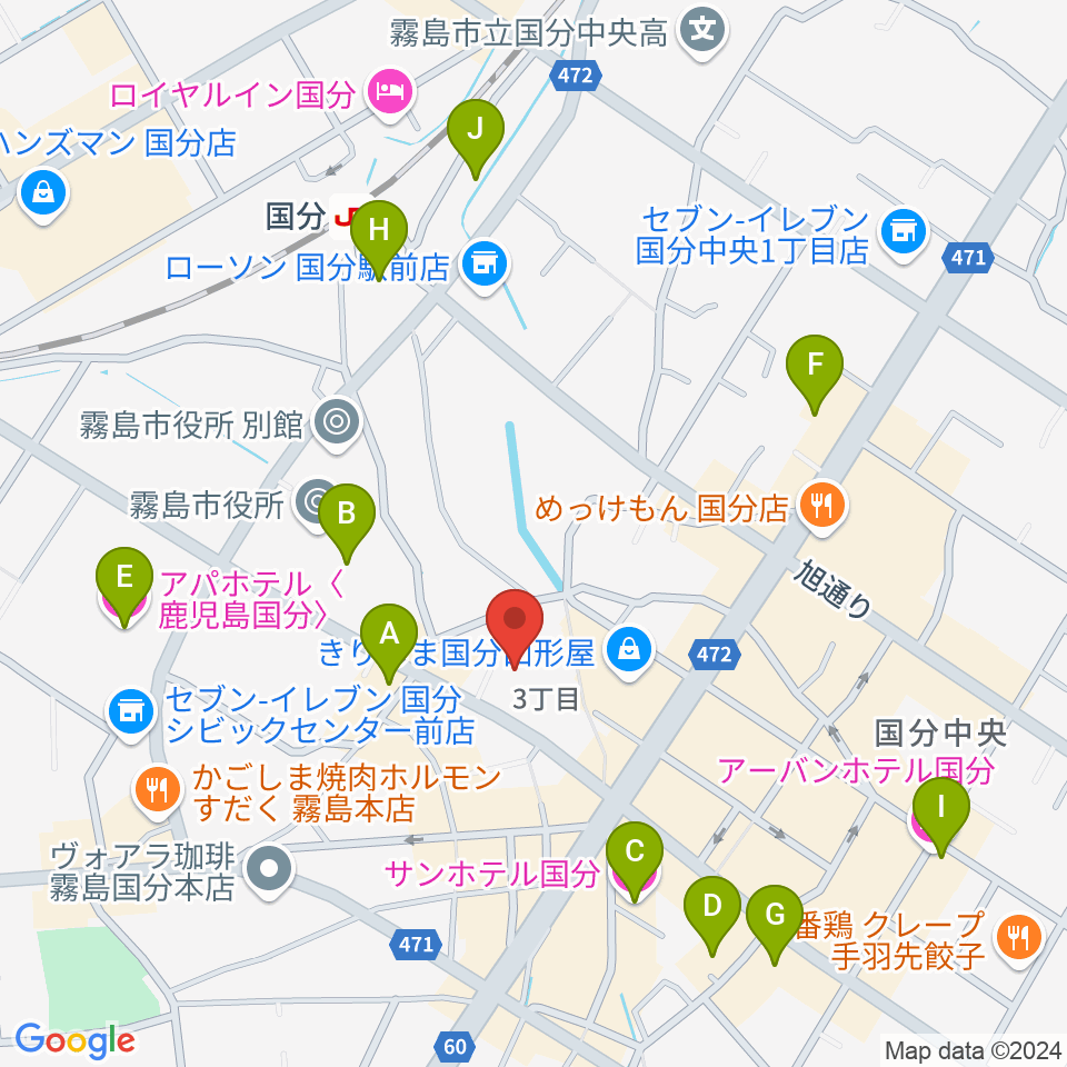 国分ハウジングホール 霧島市民会館周辺のホテル一覧地図