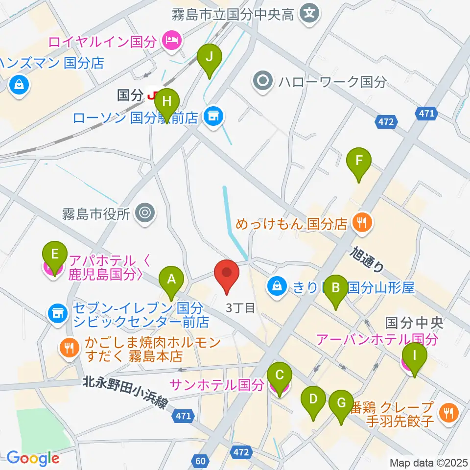 国分ハウジングホール 霧島市民会館周辺のホテル一覧地図