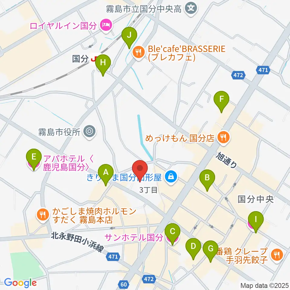 国分ハウジングホール 霧島市民会館周辺のホテル一覧地図
