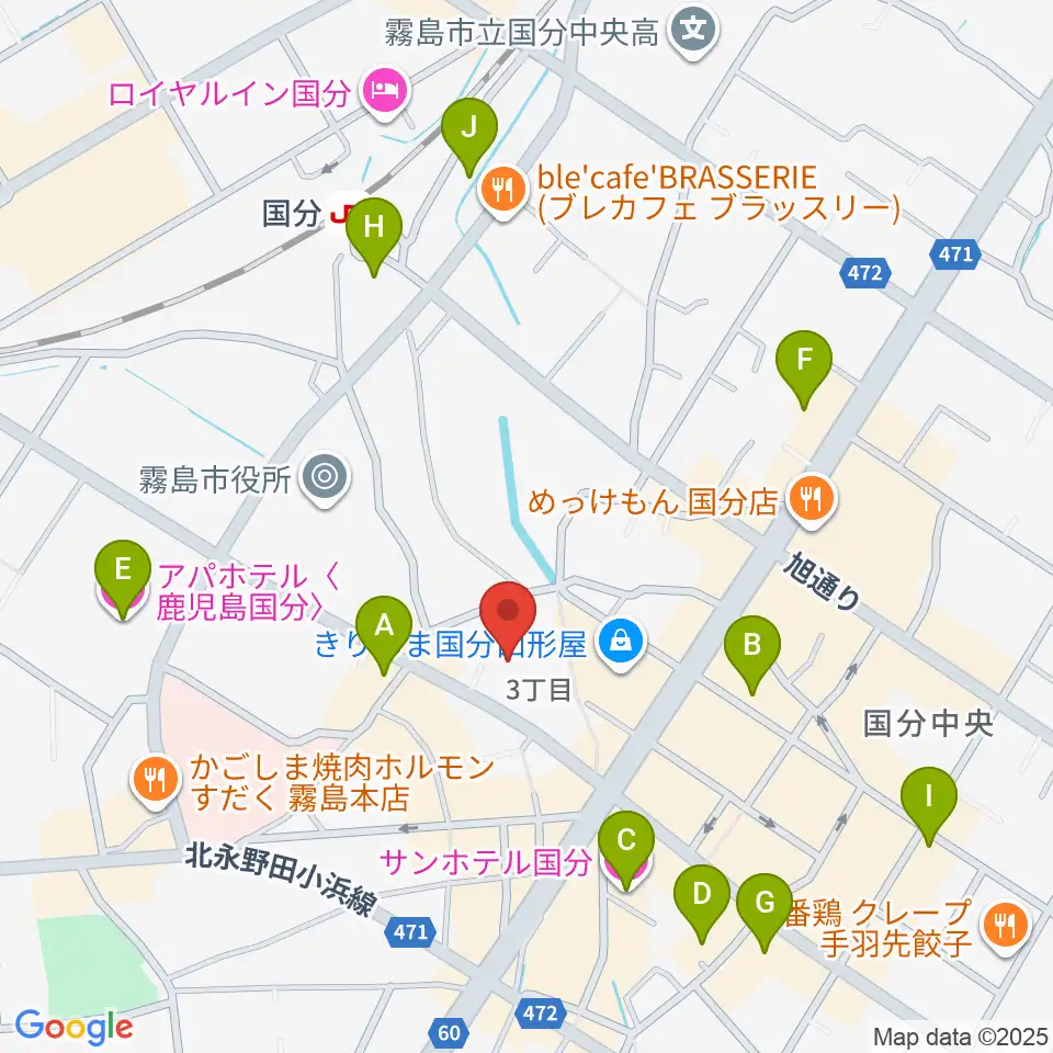 国分ハウジングホール 霧島市民会館周辺のホテル一覧地図