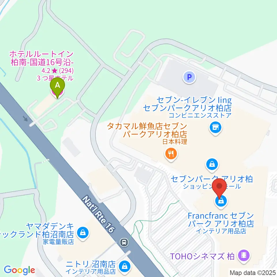タワーレコードセブンパーク アリオ柏店周辺のホテル一覧地図
