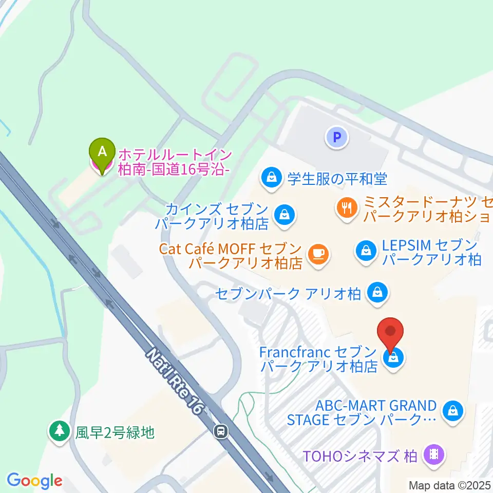 タワーレコードセブンパーク アリオ柏店周辺のホテル一覧地図
