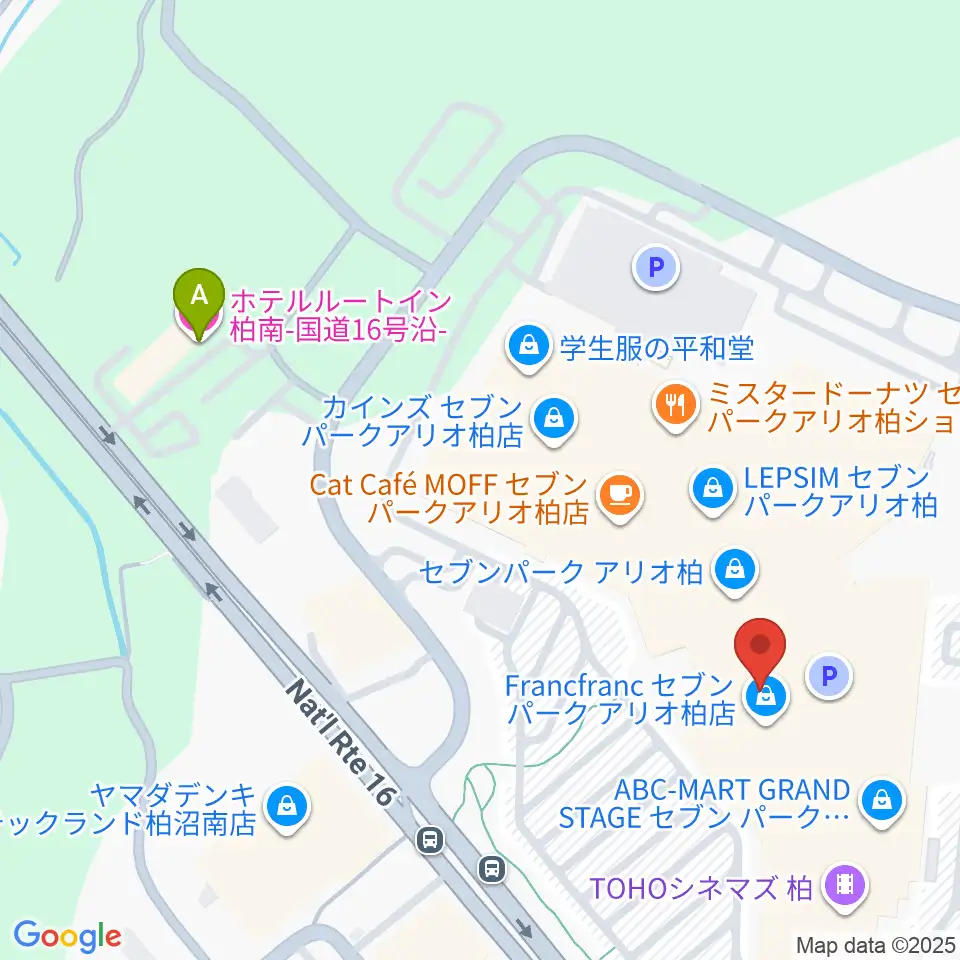 タワーレコードセブンパーク アリオ柏店周辺のホテル一覧地図