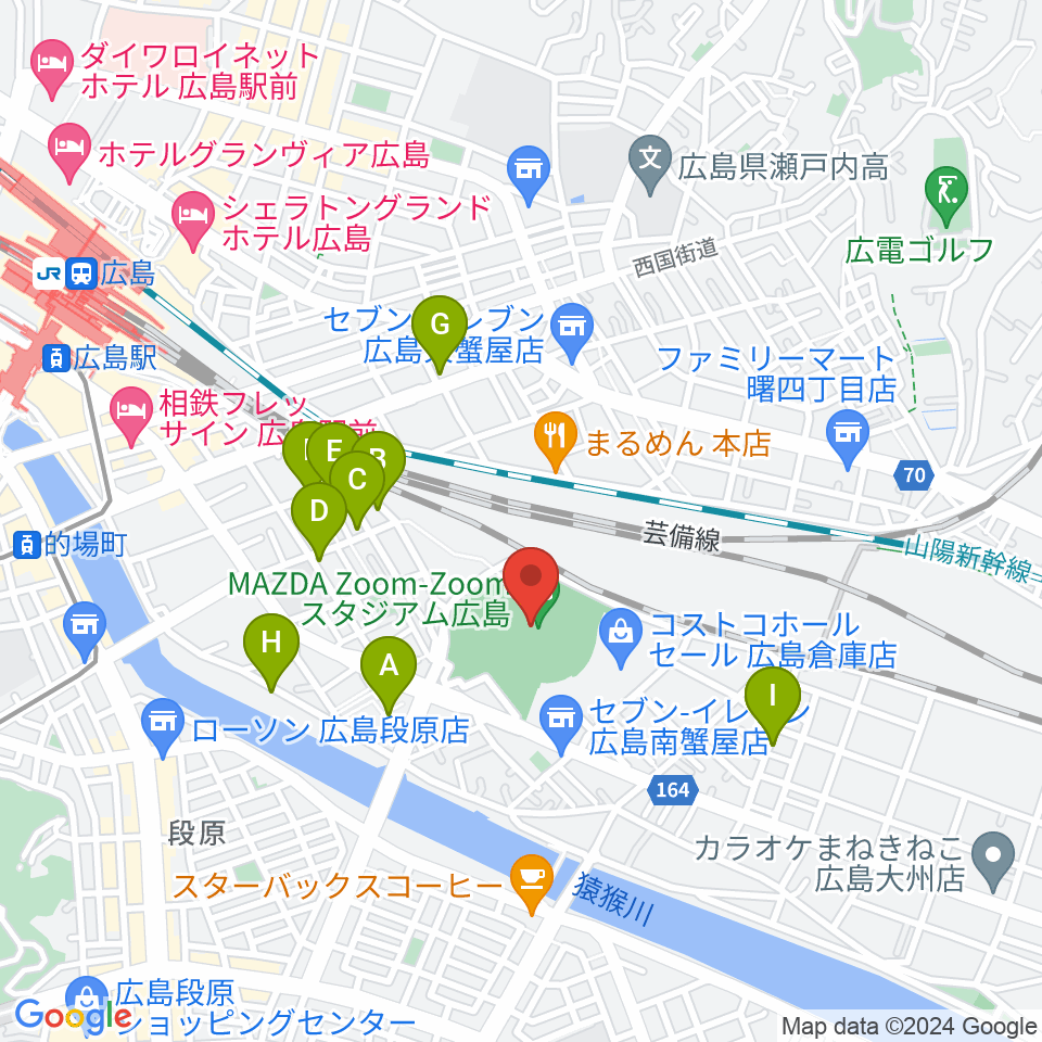 Mazda Zoom-Zoom スタジアム広島周辺のホテル一覧地図