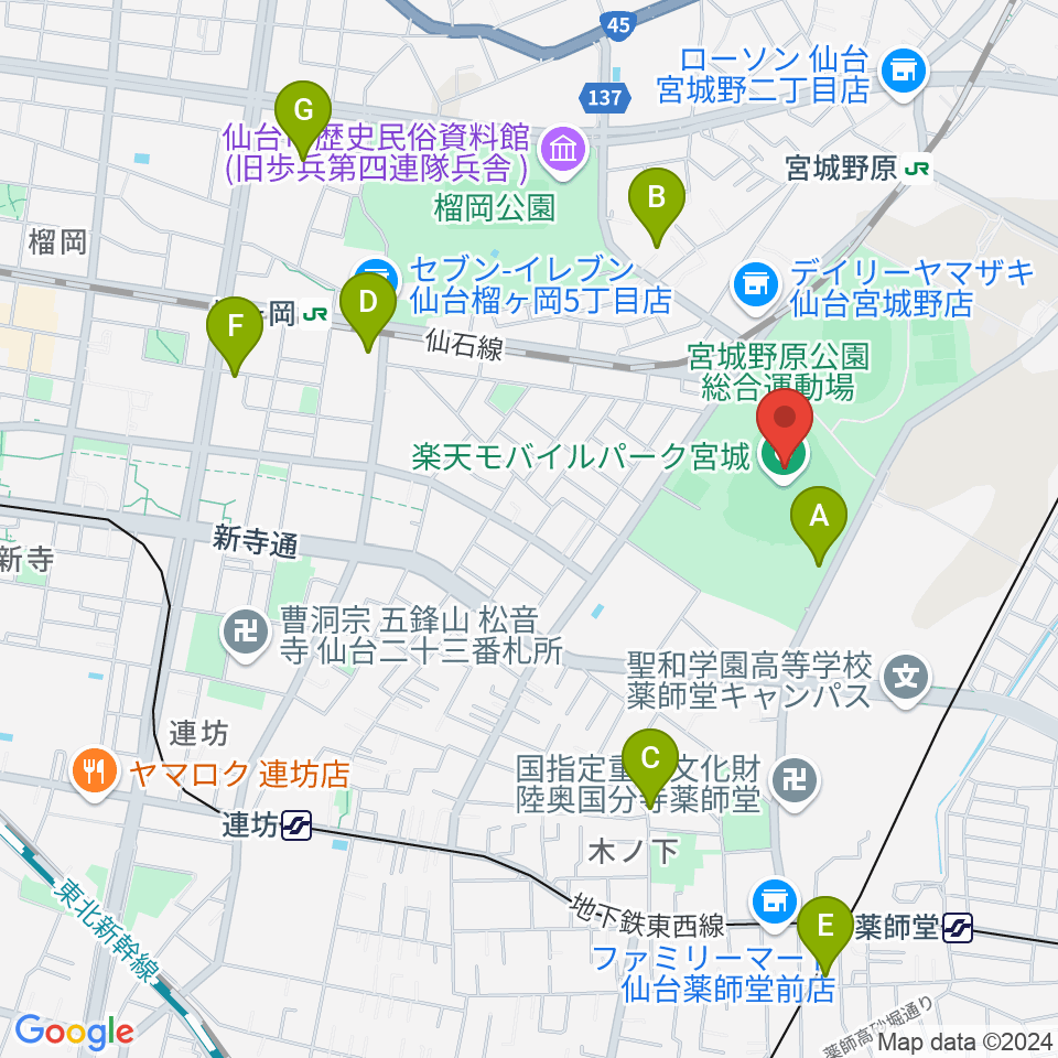 楽天モバイルパーク宮城周辺のホテル一覧地図