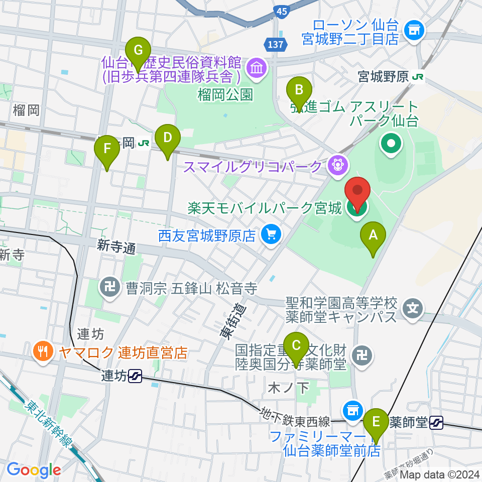 楽天モバイルパーク宮城周辺のホテル一覧地図