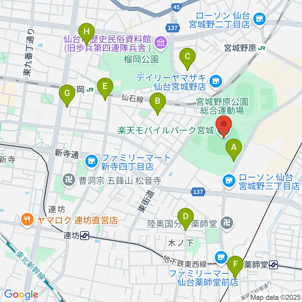 楽天モバイルパーク宮城周辺のホテル一覧地図