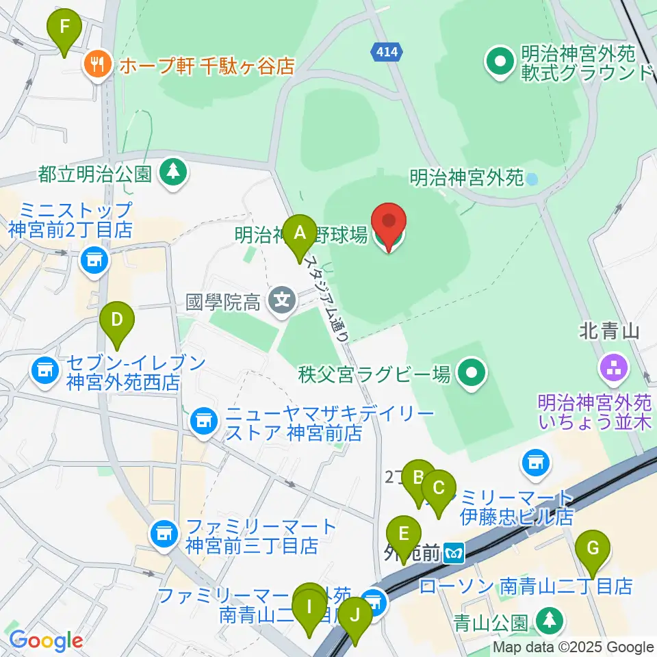 明治神宮野球場周辺のホテル一覧地図