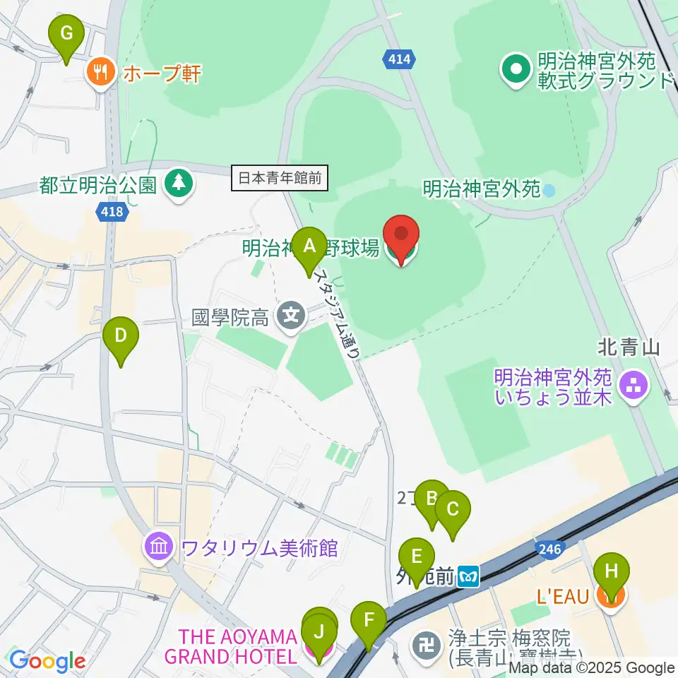 明治神宮野球場周辺のホテル一覧地図