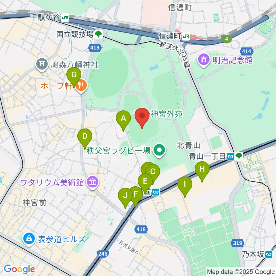 明治神宮野球場周辺のホテル一覧地図