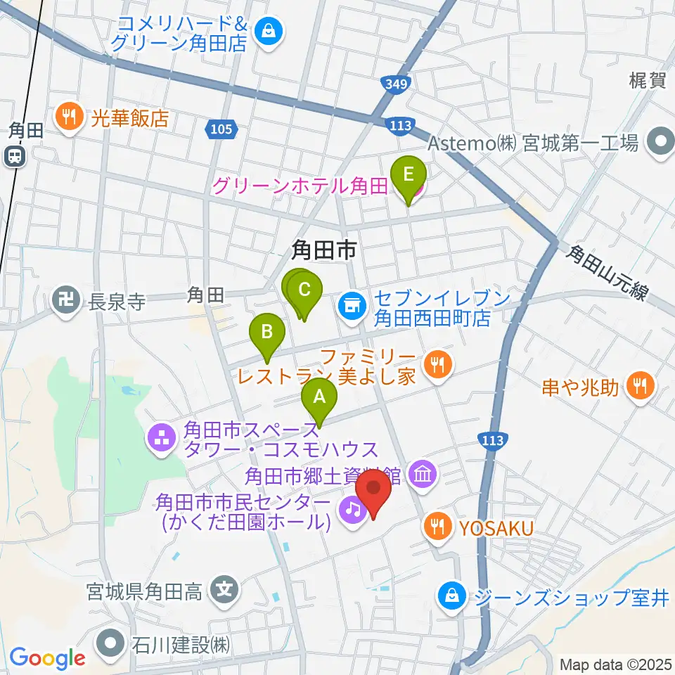 かくだ田園ホール（角田市市民センター）周辺のホテル一覧地図