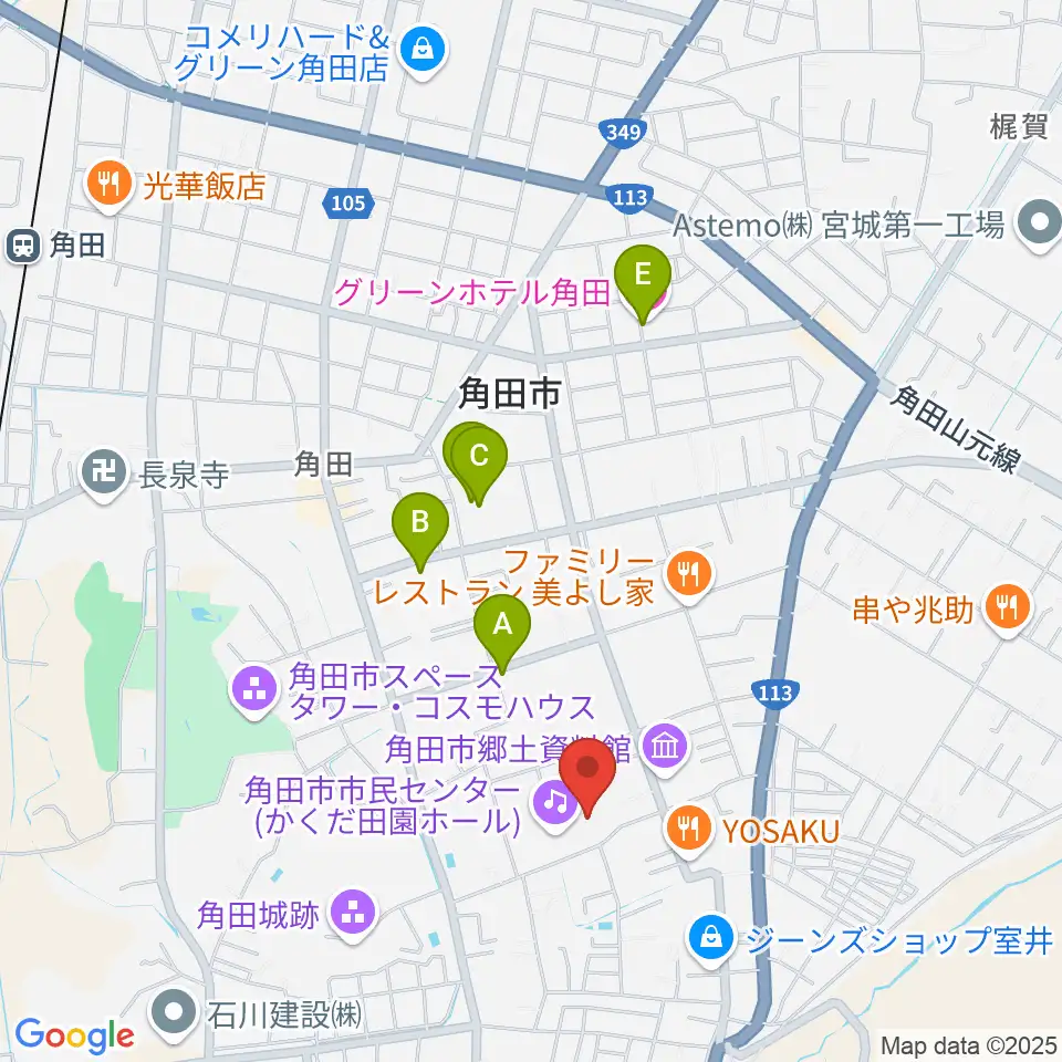 かくだ田園ホール（角田市市民センター）周辺のホテル一覧地図