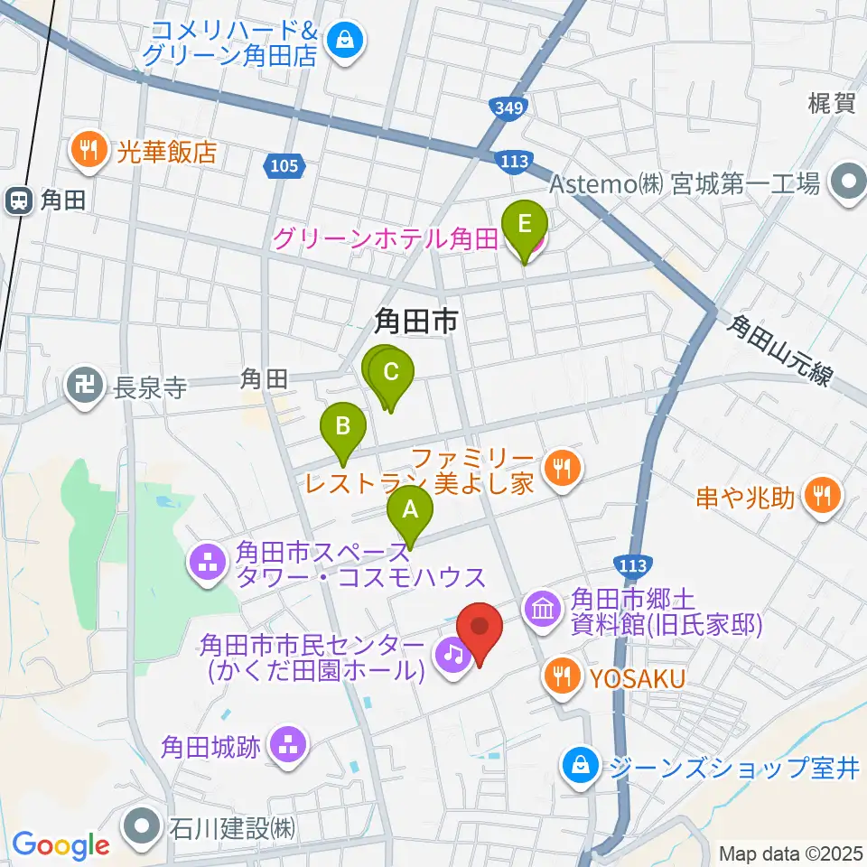 かくだ田園ホール（角田市市民センター）周辺のホテル一覧地図