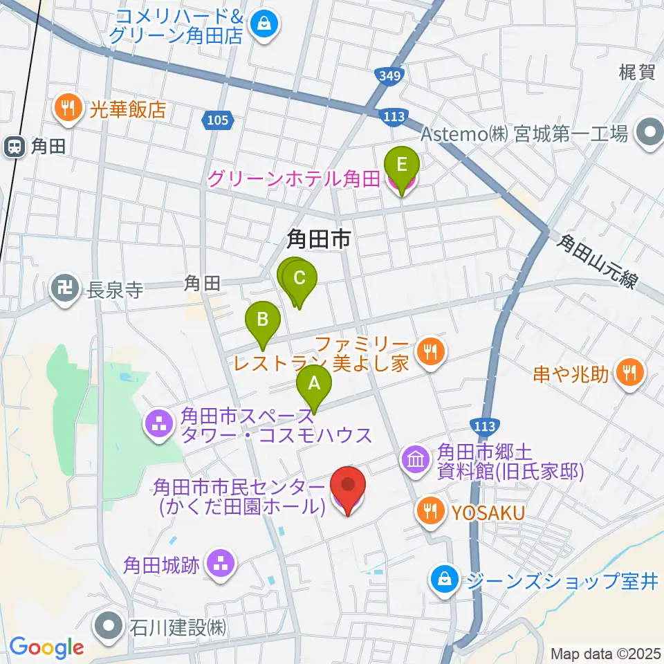 角田市市民センター周辺のホテル一覧地図