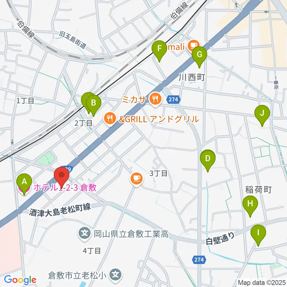 倉敷クッキージャー周辺のホテル一覧地図