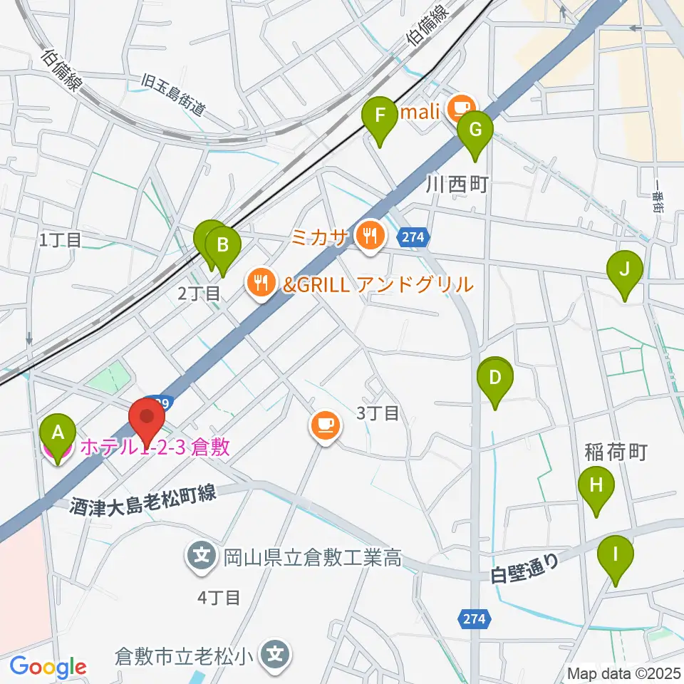 倉敷クッキージャー周辺のホテル一覧地図