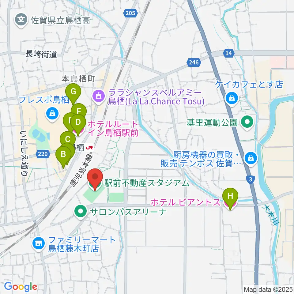 駅前不動産スタジアム周辺のホテル一覧地図