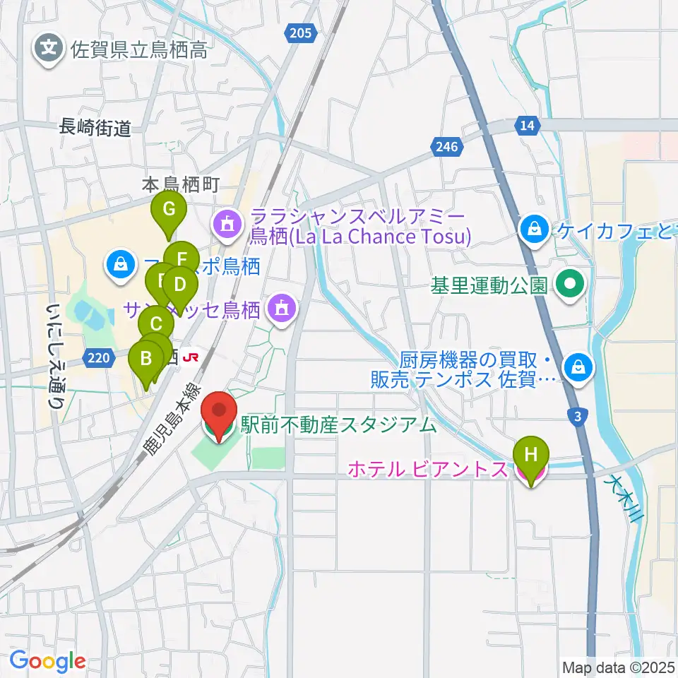 駅前不動産スタジアム周辺のホテル一覧地図
