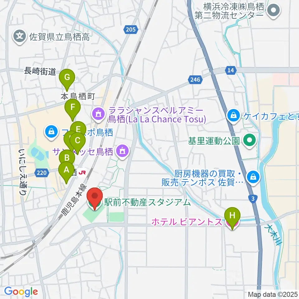 駅前不動産スタジアム周辺のホテル一覧地図