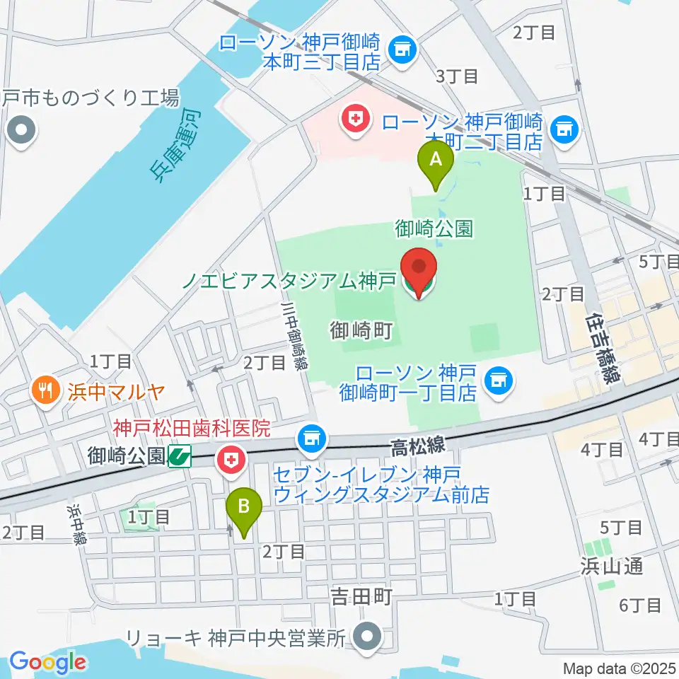 ノエビアスタジアム神戸周辺のホテル一覧地図
