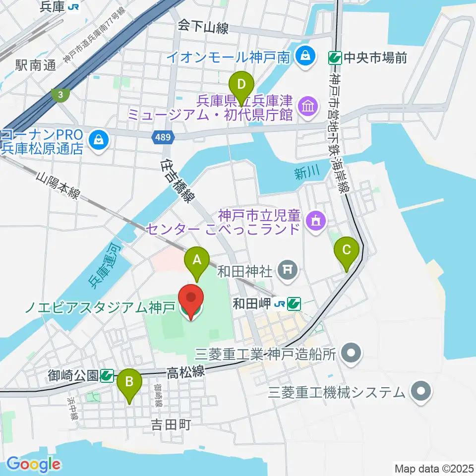 ノエビアスタジアム神戸周辺のホテル一覧地図