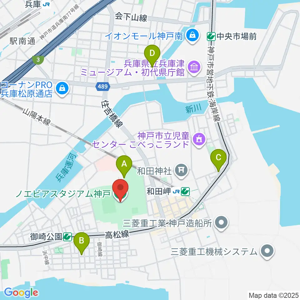 ノエビアスタジアム神戸周辺のホテル一覧地図